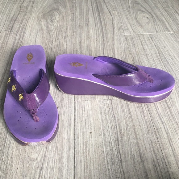 purple wedge flip flops